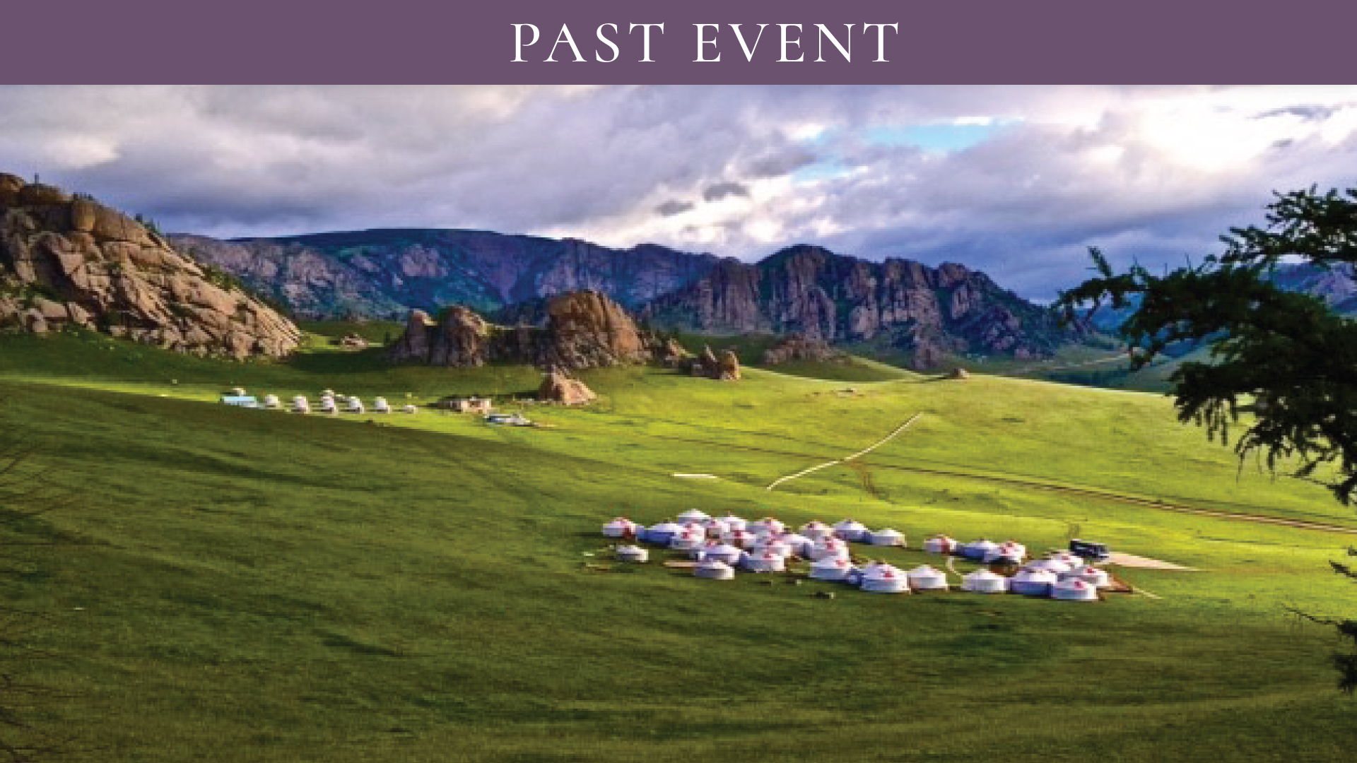 Mongolian countryside with past event banner